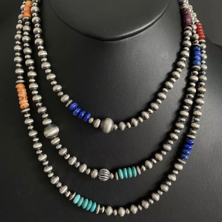 Long S.S.Multi Stone Pearls Bead Necklace